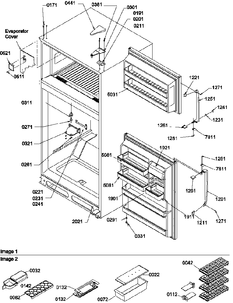 Door, Hinges And Accessories Diagram and Parts List for TR18TE-P1303101WE  Amana Refrigerator