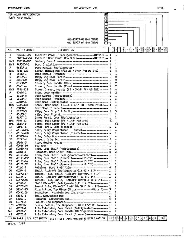 Doors Page 2 Diagram and Parts List for 23973A  Admiral Refrigerator