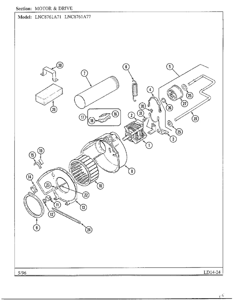 Motor And Drive Diagram and Parts List for LNC-8761A77  Maytag Dryer