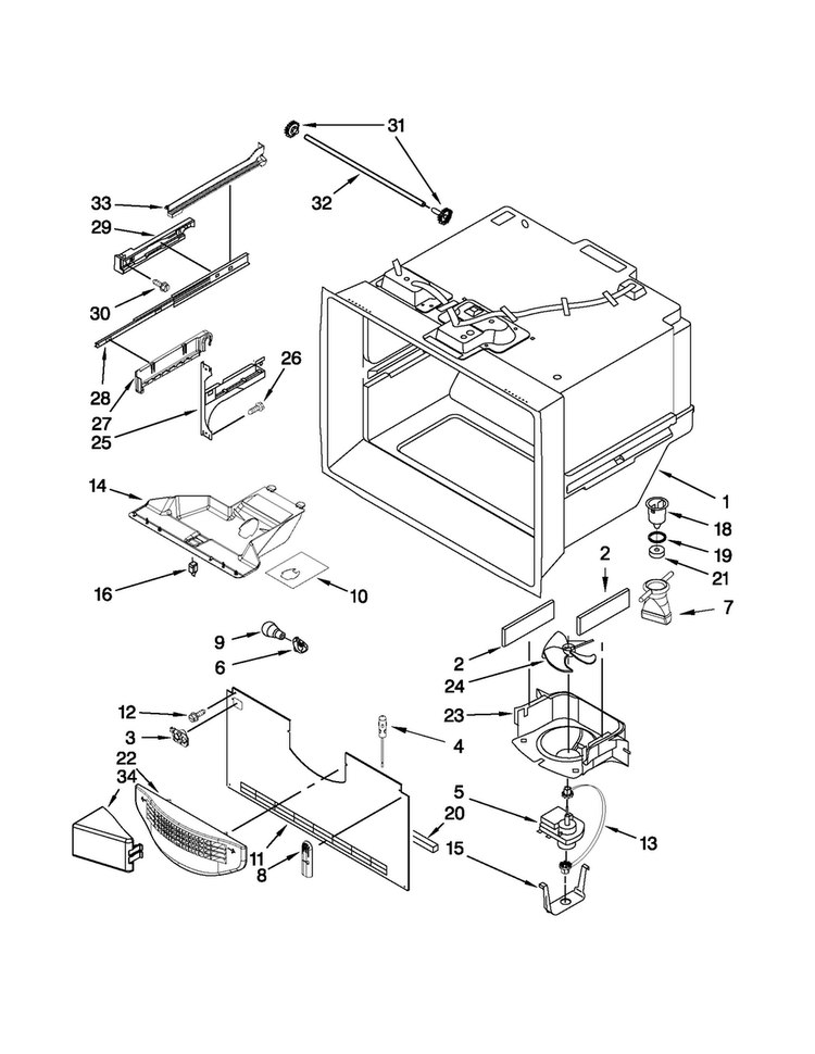 Freezer Liner Parts Diagram and Parts List for MFF2258VEW7  Maytag Refrigerator