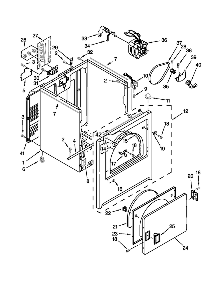 Cabinet Parts Diagram and Parts List for 4GMEDC100YQ0  Maytag Dryer