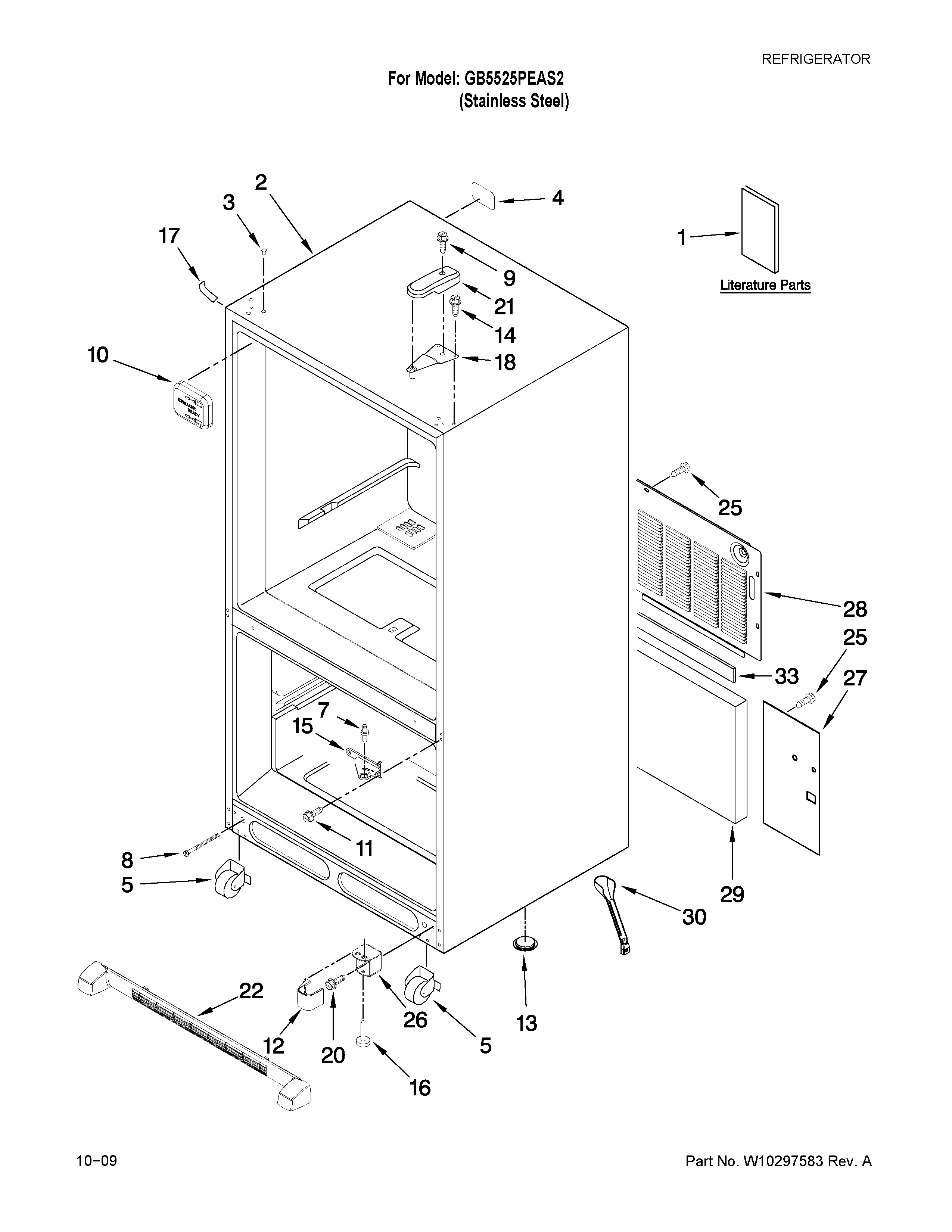 Cabinet Parts Diagram and Parts List for GB5525PEAS2  Maytag Refrigerator