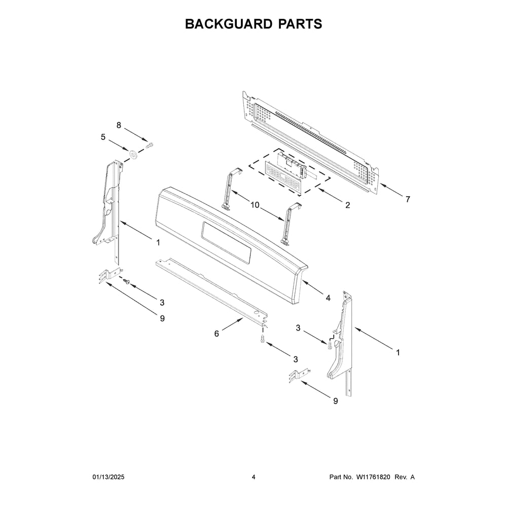 Backguard Parts Diagram and Parts List for VRGW3162RB0  Crosley Range