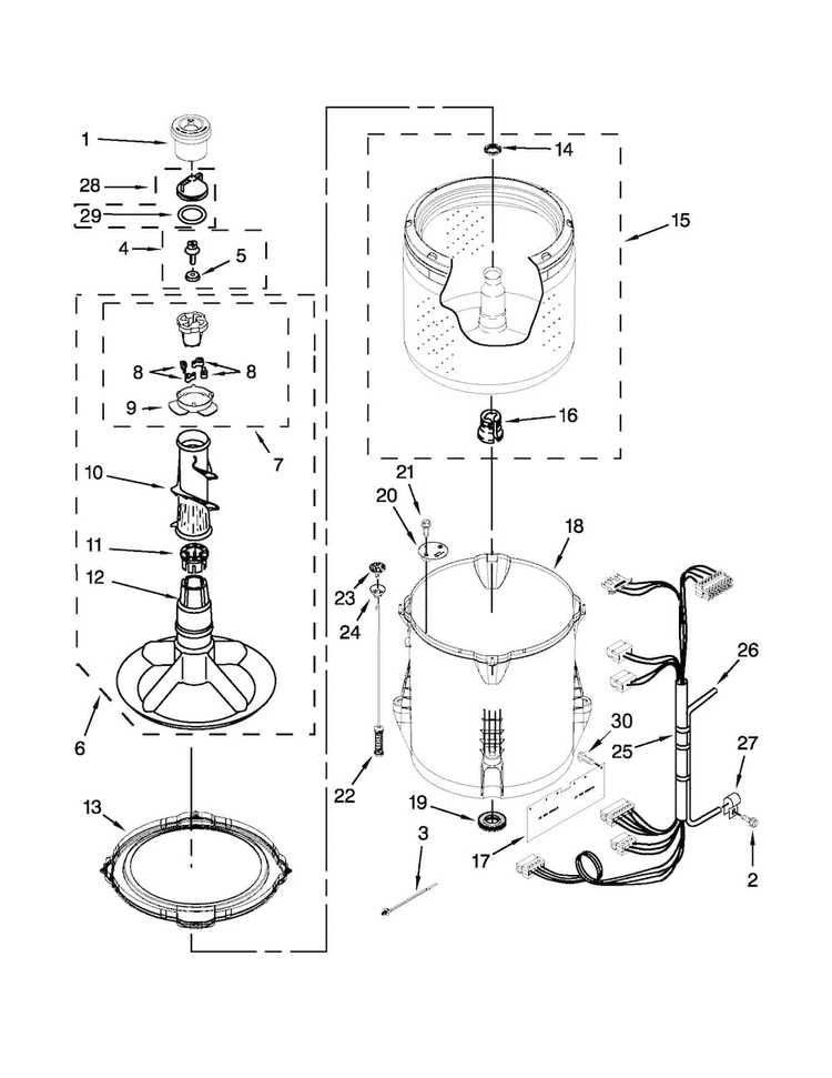 Basket And Tub Parts Diagram and Parts List for CAW9444BW0  Crosley Washer