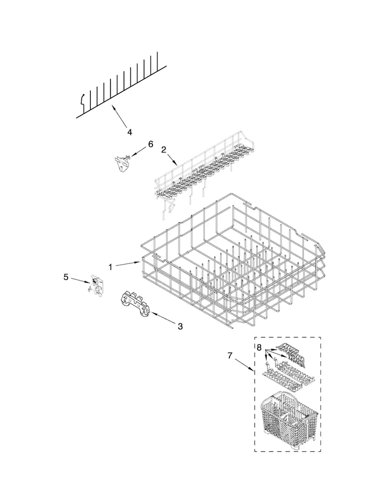 Lower Rack Parts Diagram and Parts List for MDB7809AWQ0  Maytag Dishwasher