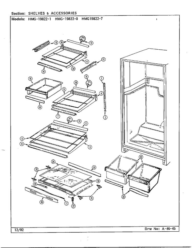 Shelves And Accessories Diagram and Parts List for 19822-7  Admiral Refrigerator