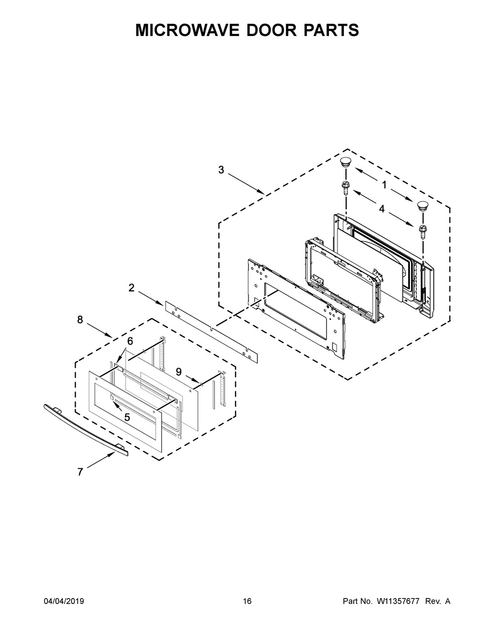 Microwave Door Parts Diagram and Parts List for JMW2430DS04  Maytag Microwave Oven Combo