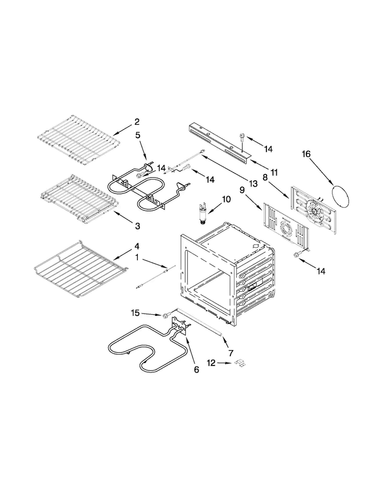 Internal Oven Parts Diagram and Parts List for JJW2730WB02  Jenn-Air Wall Oven