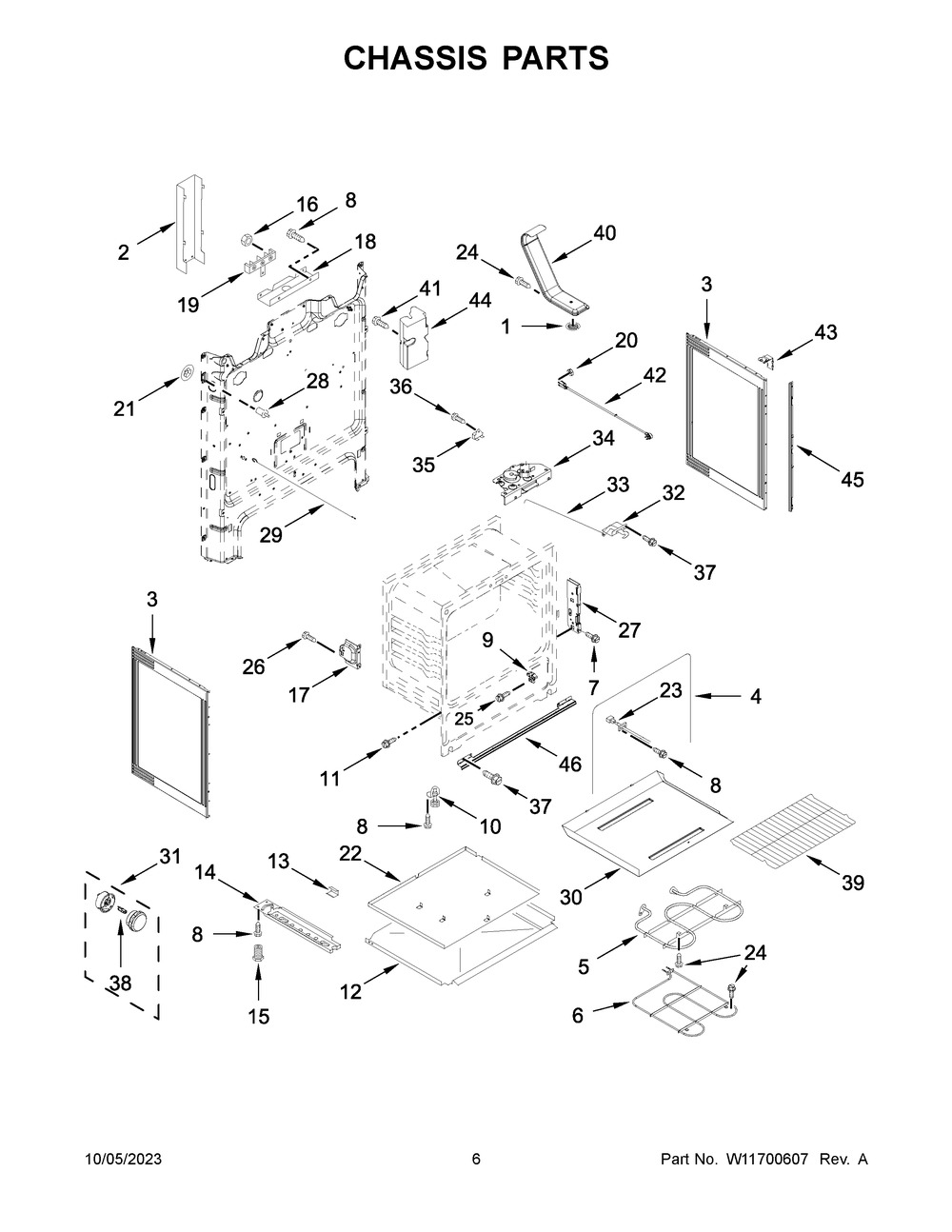 Chassis Parts Diagram and Parts List for YMER6600FZ6  Maytag Range