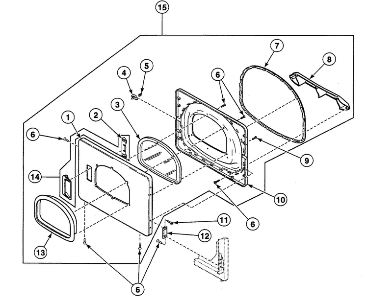 Door Assy Diagram and Parts List for SSG919LF  Speed Queen Dryer
