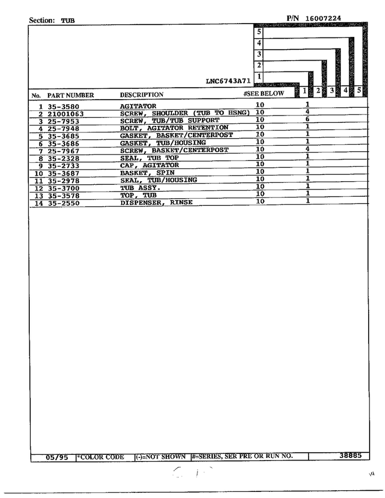 Tub Page 2 Diagram and Parts List for 6743A71  Norge Washer