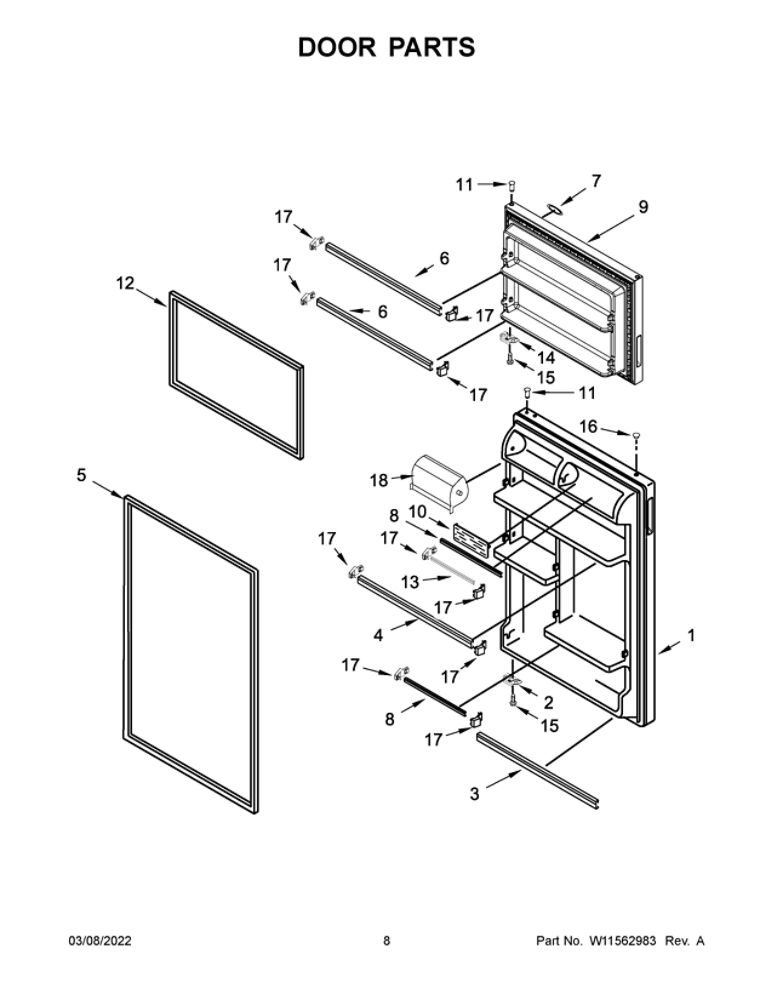 Door Parts Diagram and Parts List for MRT118FFFE06  Maytag Refrigerator