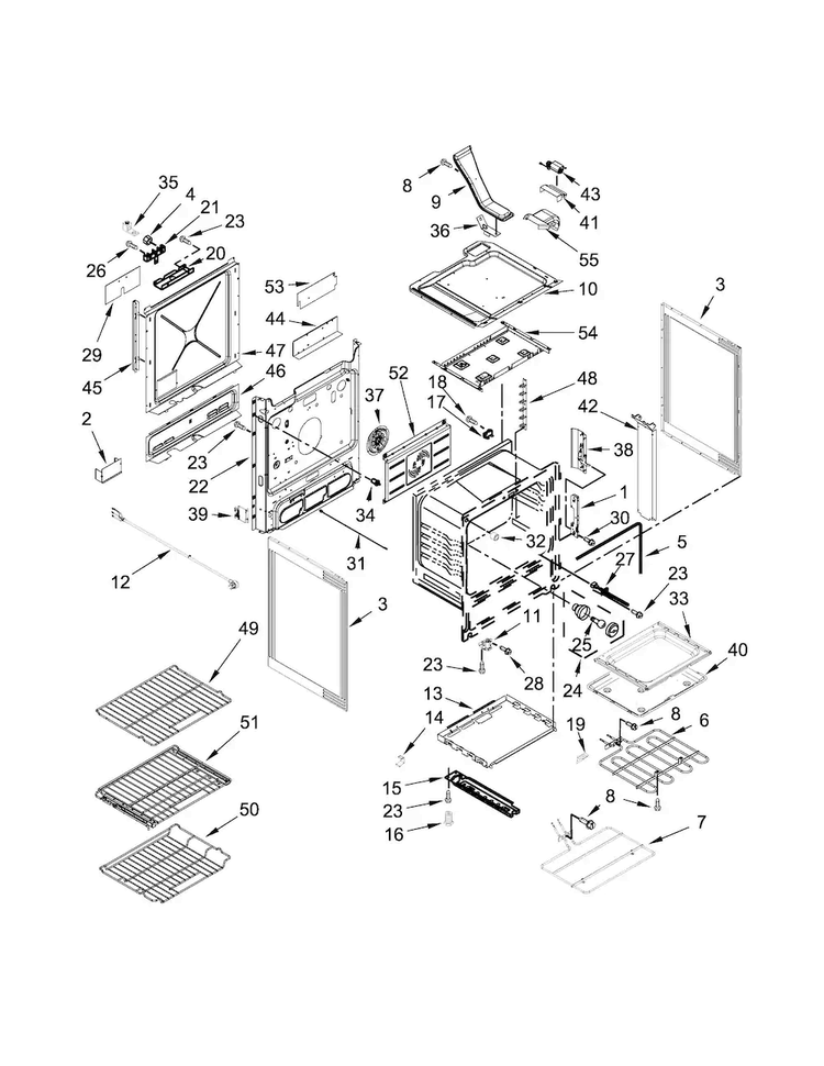 Chassis Parts Diagram and Parts List for JDS1450CDS0  Jenn-Air Range