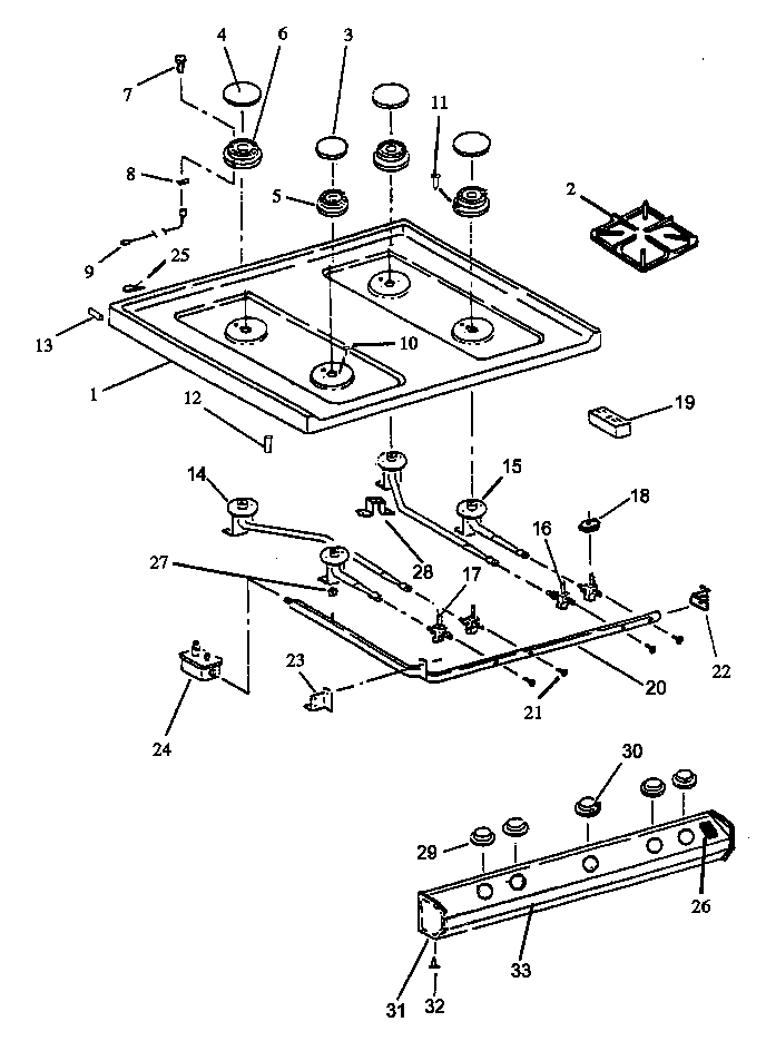Top Burner Assy Diagram and Parts List for RLS363U-P1142709NL  Caloric Range