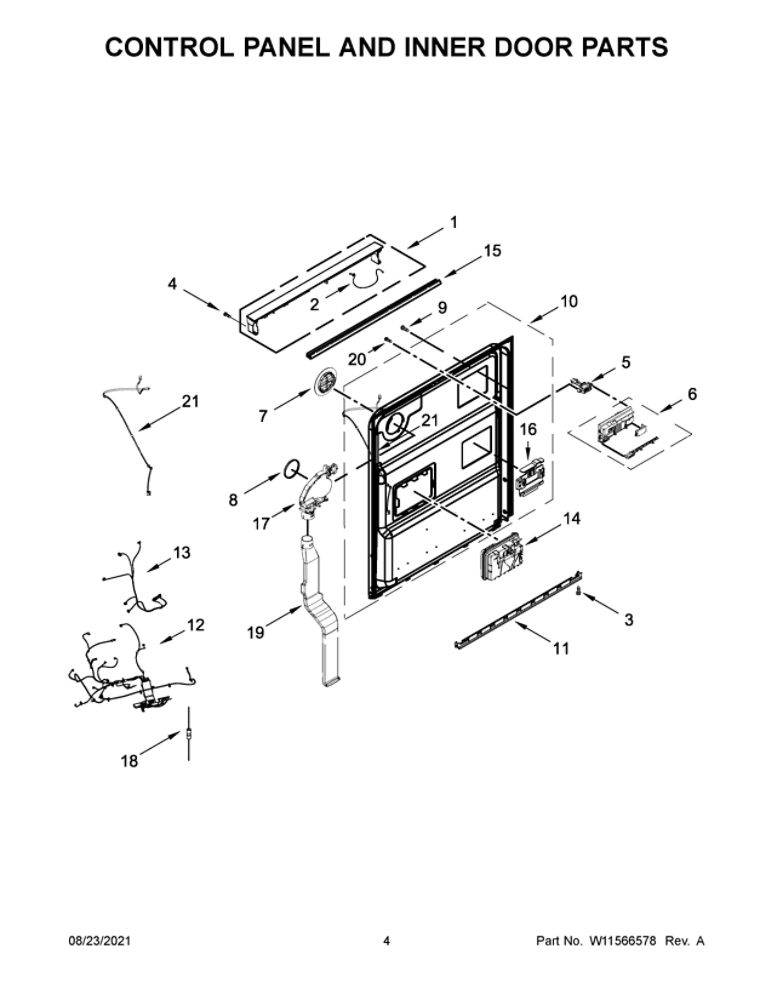 Control Panel And Inner Door Parts Diagram and Parts List for JDPSG244LS0  Maytag Dishwasher