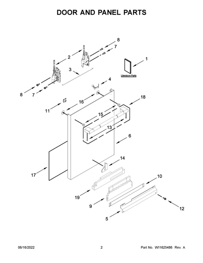 Door And Panel Parts Diagram and Parts List for JDPSS244LL2  Maytag Dishwasher