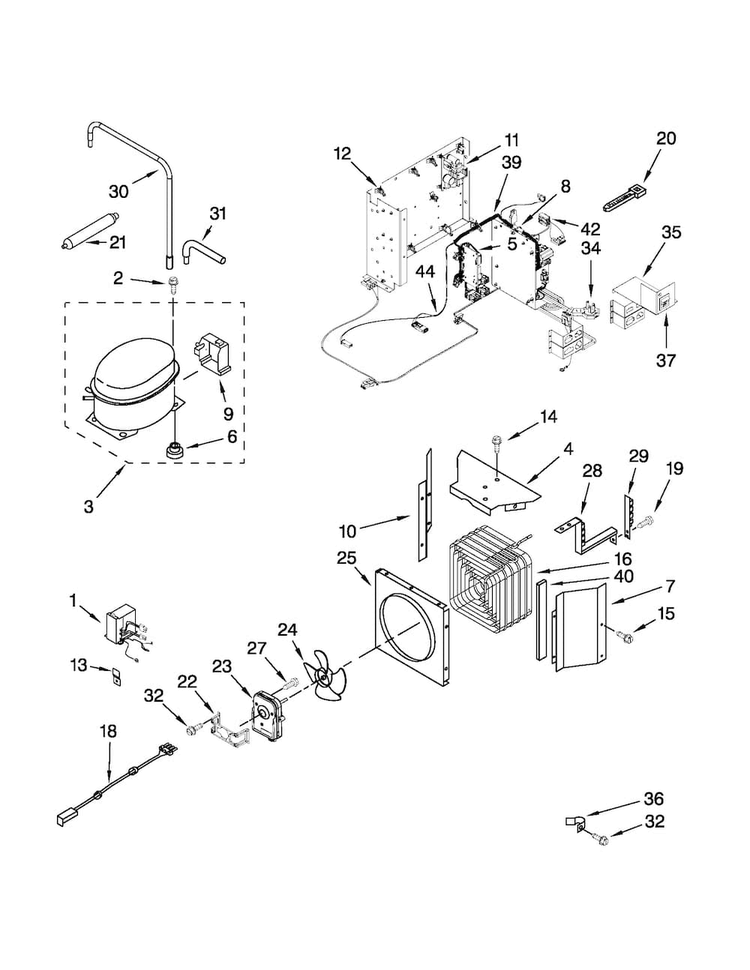Upper Unit Parts Diagram and Parts List for JF42NXFXDW02  Jenn-Air Refrigerator