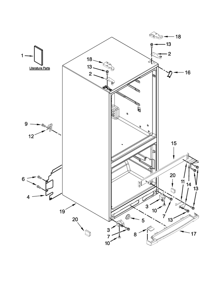 Cabinet Parts Diagram and Parts List for MFB2055YEB02  Maytag Refrigerator