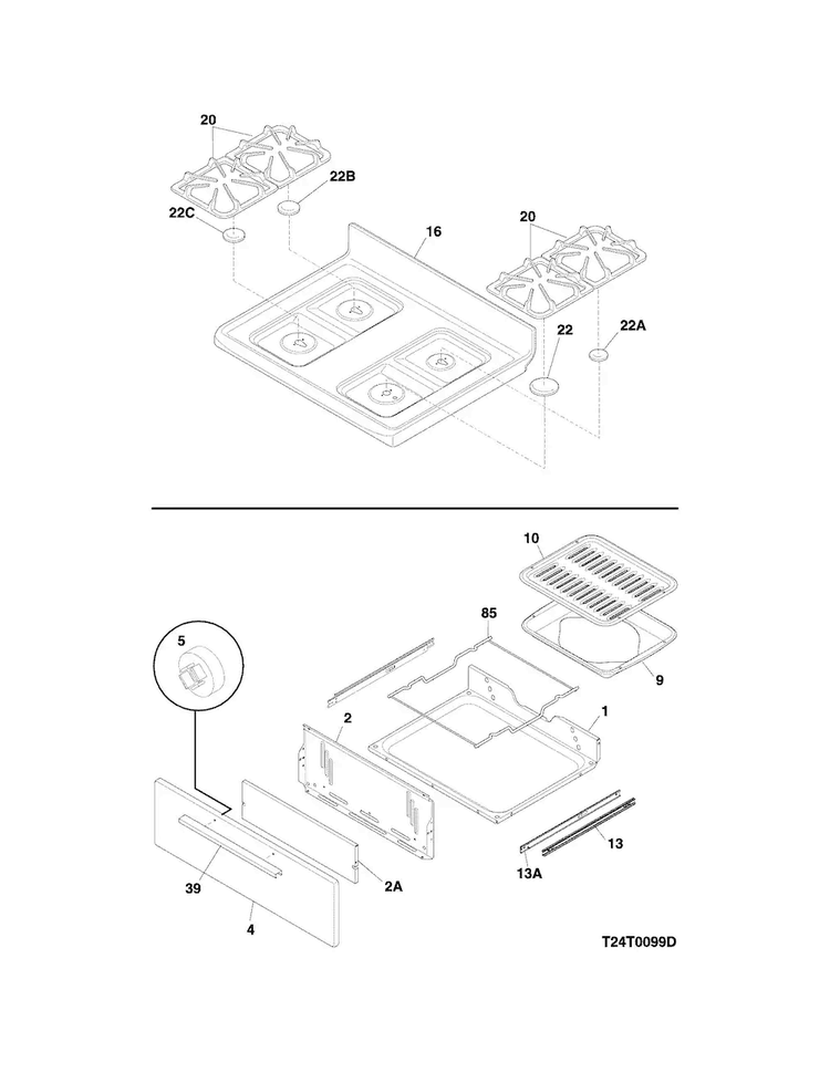 Top/drawer Diagram and Parts List for CRG3150PWB  Crosley Range
