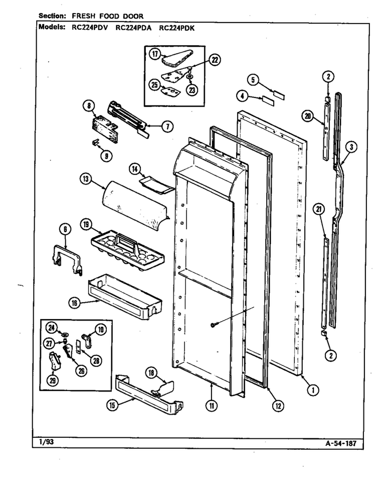 Fresh Food Door Diagram and Parts List for RC224PDK DS33A Magic Chef Refrigerator