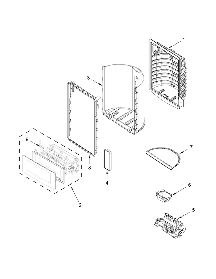Dispenser Front Parts Diagram and Parts List for JFX2897DRP02  Jenn-Air Refrigerator