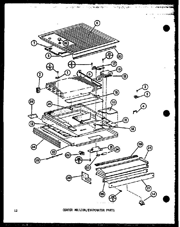 Center Mullion/evaporator Parts Diagram and Parts List for TM14KL-P7705206WL  Amana Refrigerator