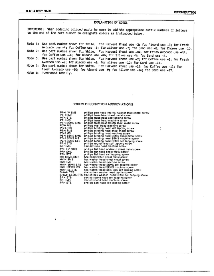 Explanation Of Notes Diagram and Parts List for 23874A  Admiral Refrigerator