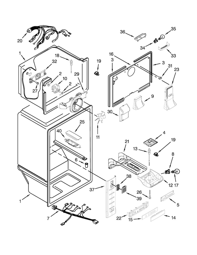 Liner Parts Diagram and Parts List for M1BXXLZYM00  Maytag Refrigerator