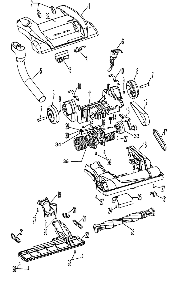 Base Diagram and Parts List for U6453-900  Hoover Upright Vacuum