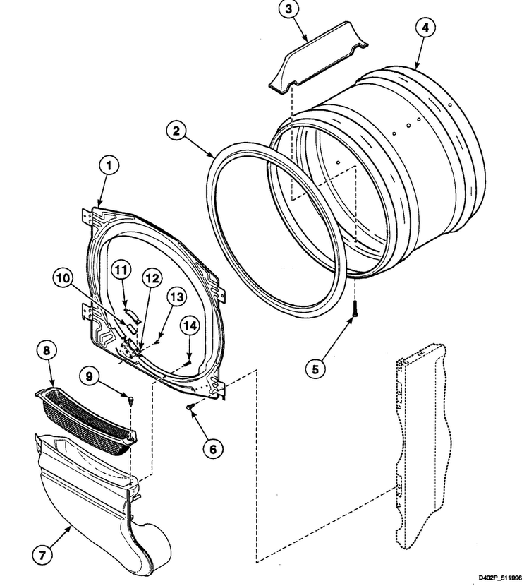 Cylinder Diagram and Parts List for SSE707QF  Speed Queen Dryer