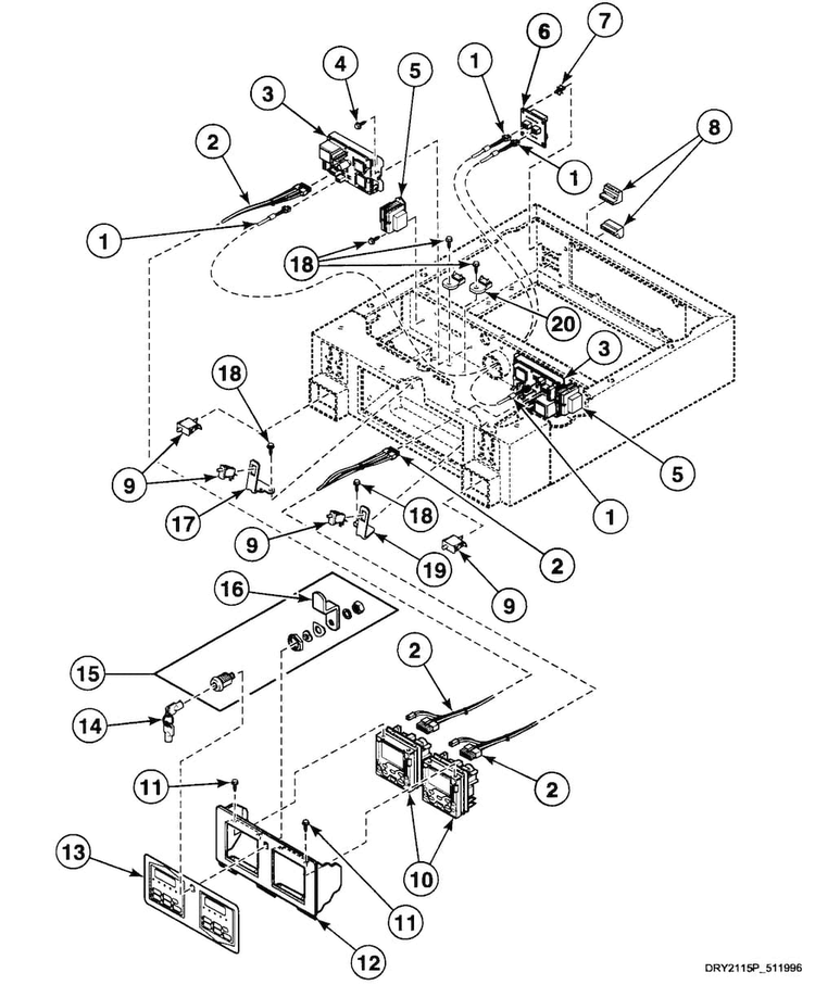 Control Panel Diagram and Parts List for SSGT09WF  Speed Queen Dryer