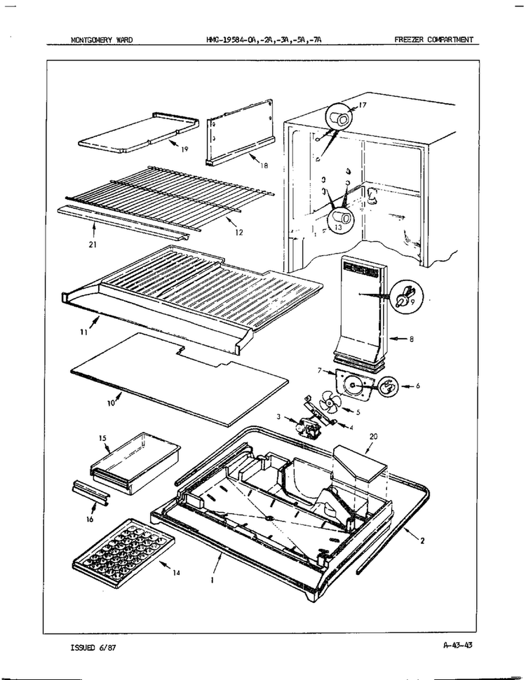 Freezer Compartment Diagram and Parts List for 19584A  Admiral Refrigerator
