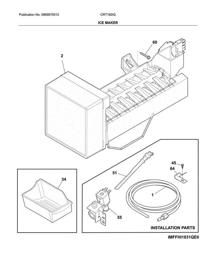 Ice Maker Diagram and Parts List for CRT182IQB4A  Crosley Refrigerator