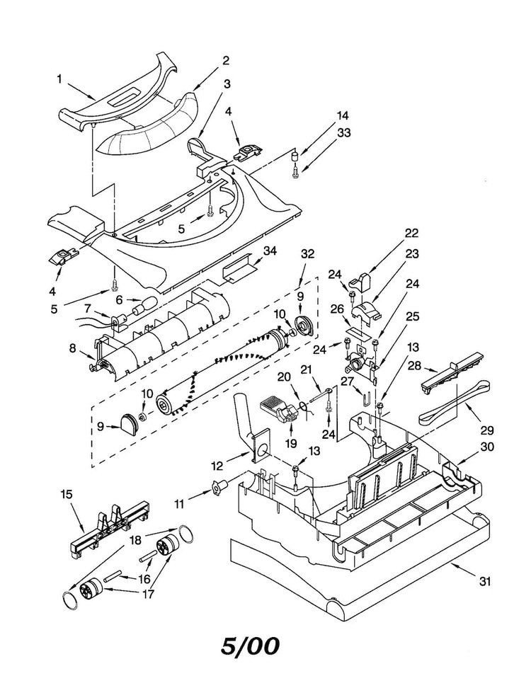 Nozzle Diagram and Parts List for 11630512000  Kenmore Upright Vacuum