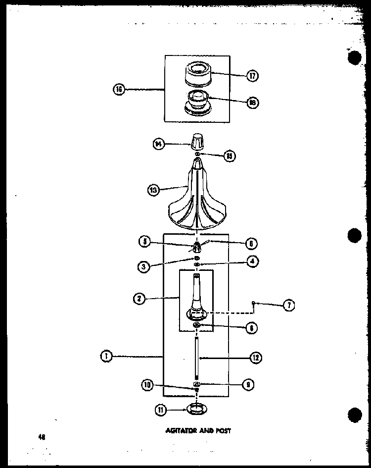 Agitator And Post Diagram and Parts List for TAA400 P77040-2W Amana Washer