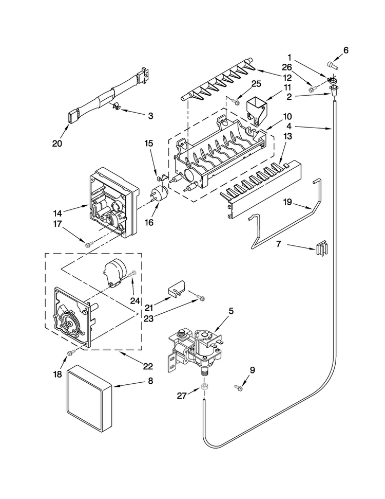 Icemaker Parts Diagram and Parts List for A8RXNGMWE00  Amana Refrigerator