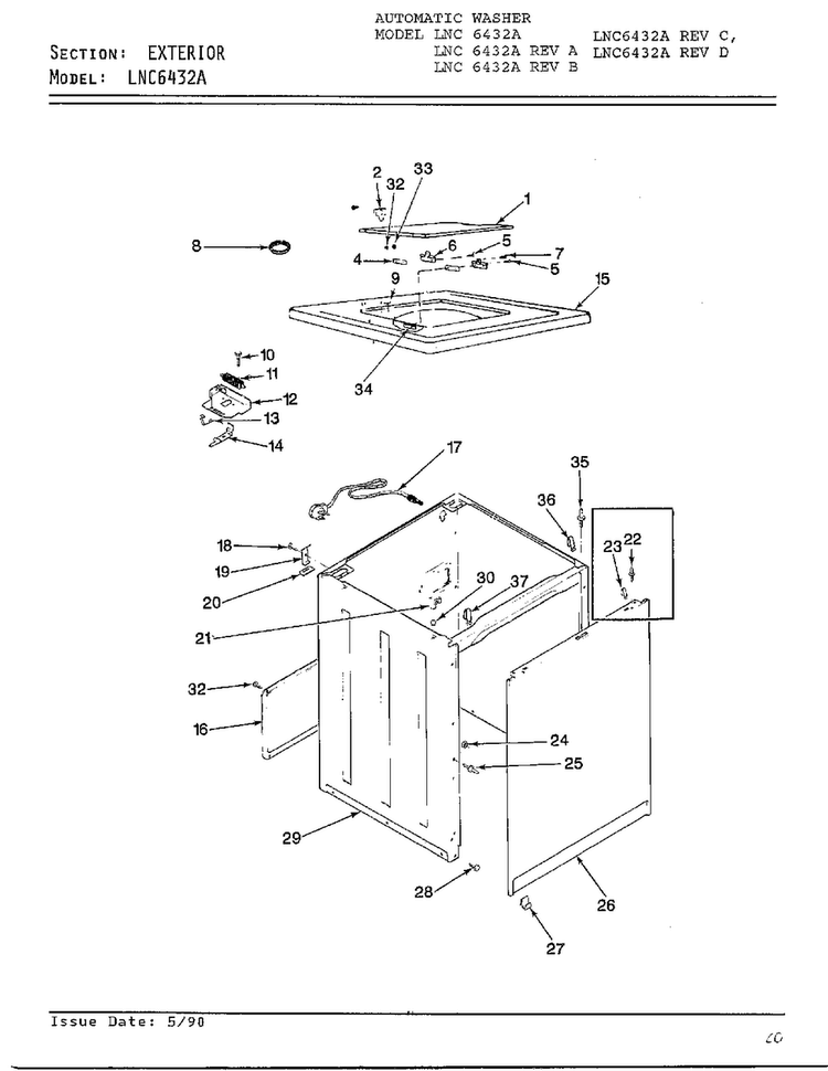 Exterior Diagram and Parts List for 6432A  Norge Washer