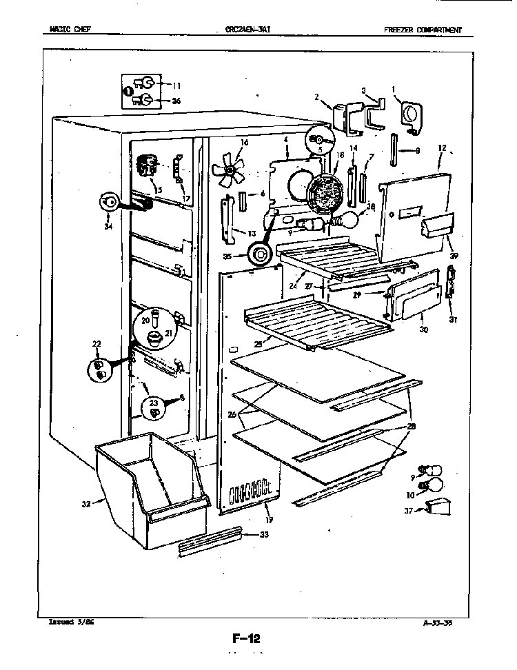 Freezer Compartment Diagram and Parts List for CRC24EA-3AI-5M75B  Magic Chef Refrigerator