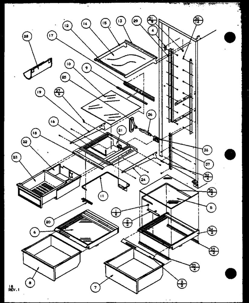 Refrigerator Shelving And Drawers 3 Diagram and Parts List for IC4N-P1110801W-SXS  Amana Refrigerator