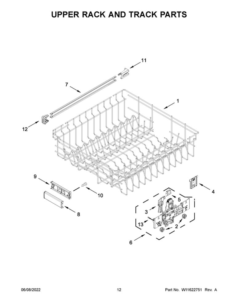 Upper Rack And Track Parts Diagram and Parts List for MDB9979SKZ1  Maytag Dishwasher