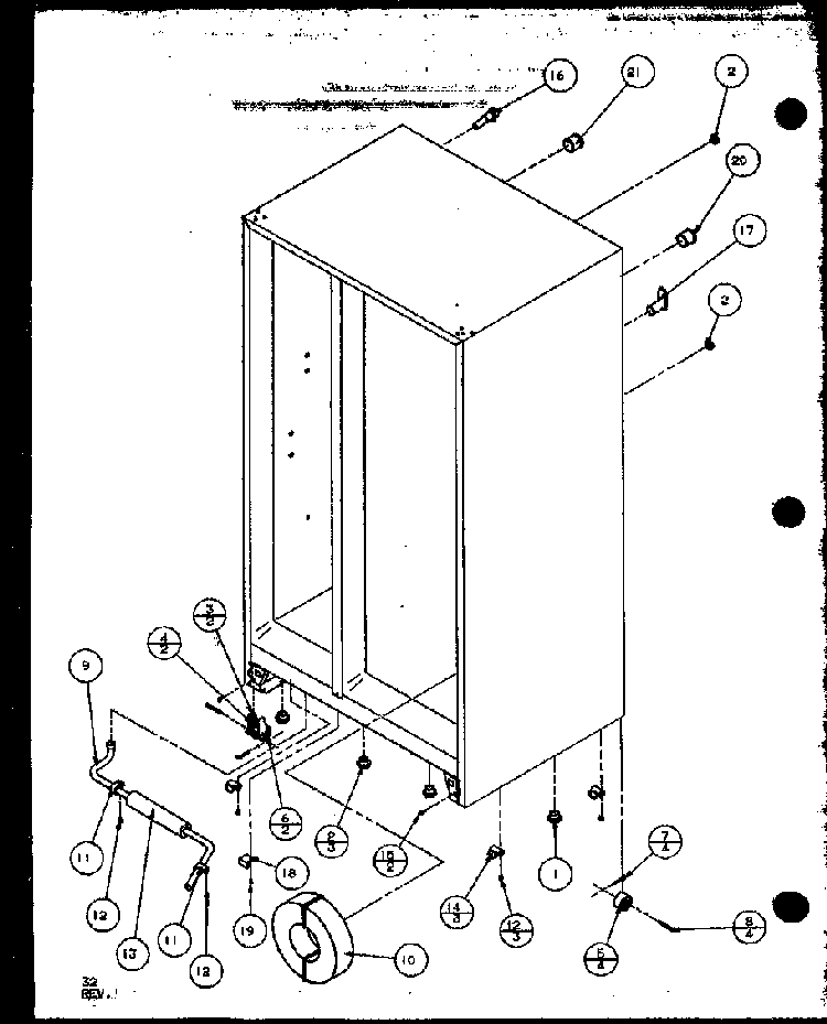 Drain And Rollers Diagram and Parts List for SXD19MW-P1121402WW  Amana Refrigerator