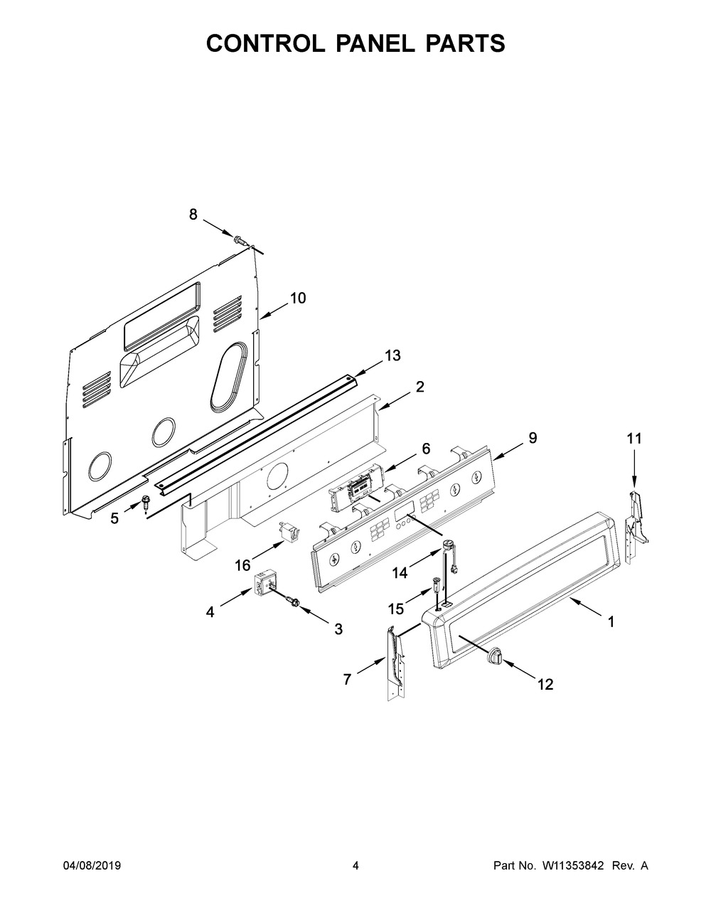 Control Panel Parts Diagram and Parts List for YMER8800FZ2  Maytag Range