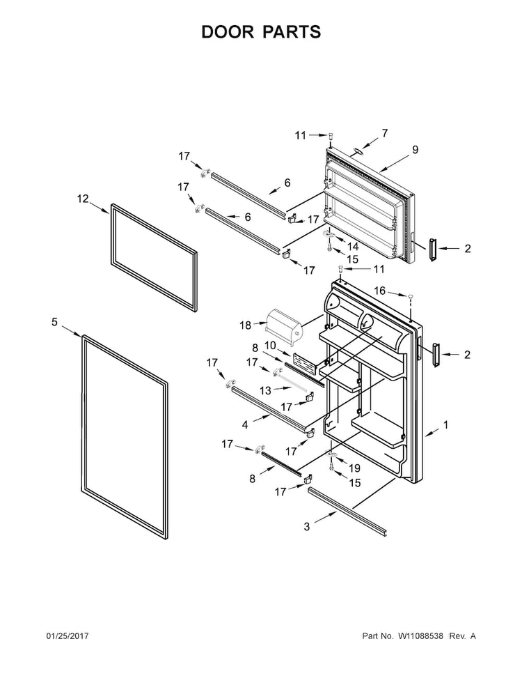 Door Parts Diagram and Parts List for MRT118FFFE01  Maytag Refrigerator