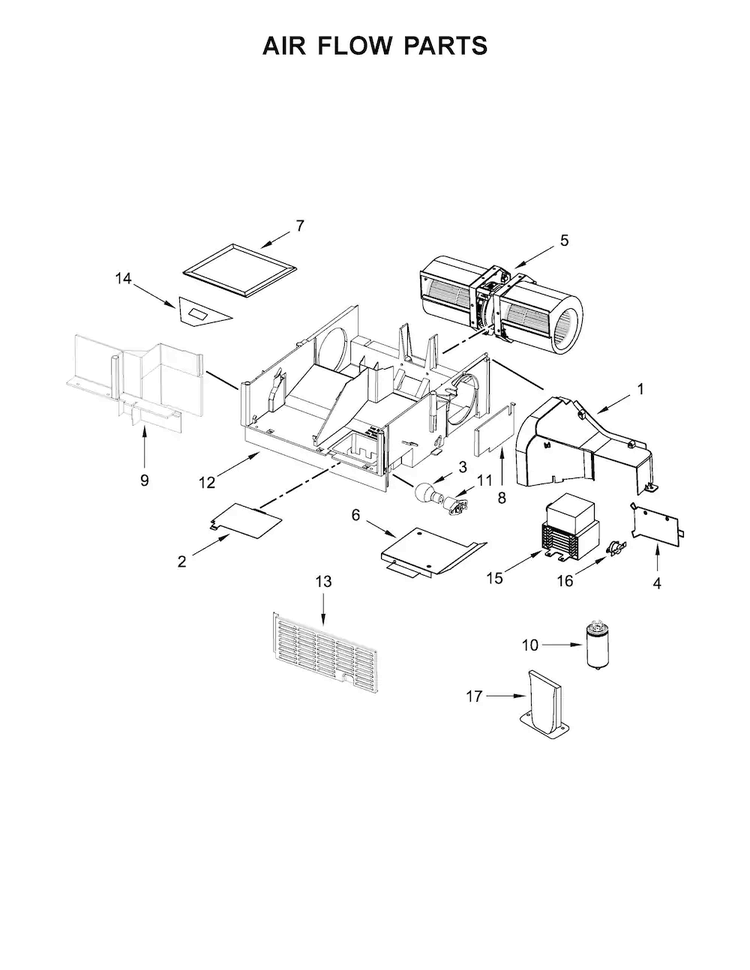 Air Flow Parts Diagram and Parts List for YAMV1160VAB7  Amana Microwave