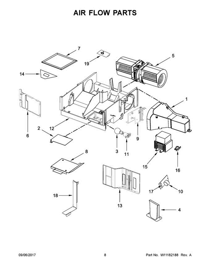 05 - Air Flow Parts Diagram and Parts List for AMV6507RGS1  Amana Microwave Oven Combo