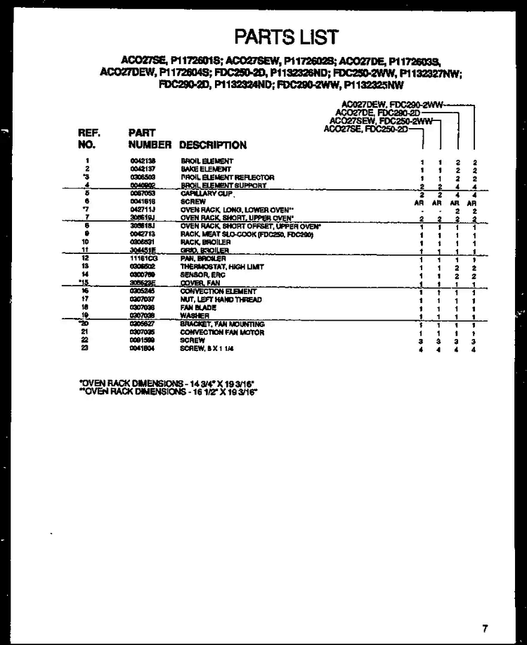 Oven Accessories Diagram and Parts List for AC027DE-P1172603S  Amana Wall Oven