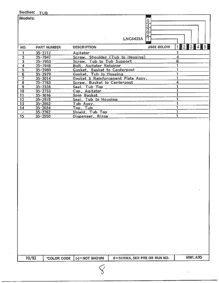 Tub Page 2 Diagram and Parts List for 6433A  Norge Washer