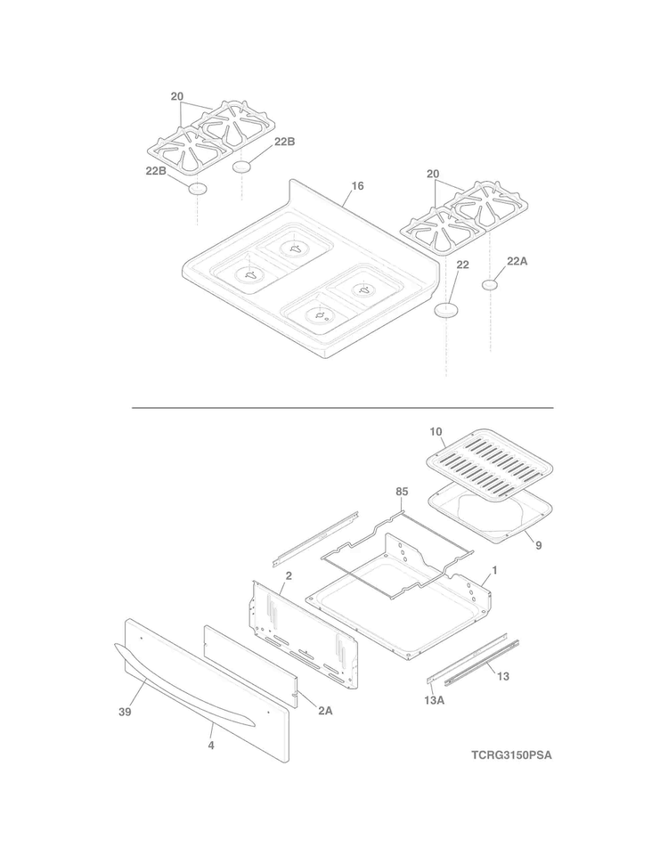 Top/drawer Diagram and Parts List for CRG3150PSC  Crosley Range