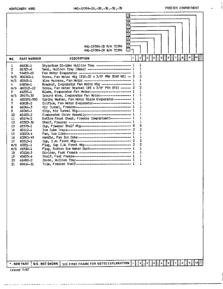 Freezer Compartment Page 2 Diagram and Parts List for 19584A  Admiral Refrigerator