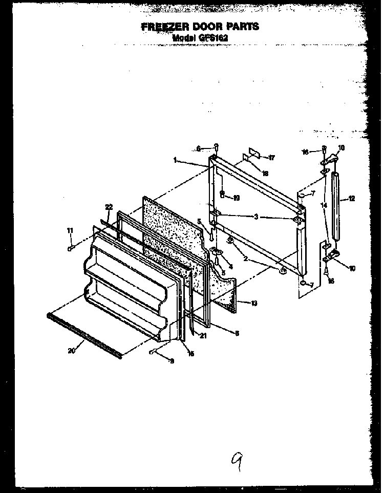 Freezer Door Parts Diagram and Parts List for GFS162 MN10 Caloric Refrigerator